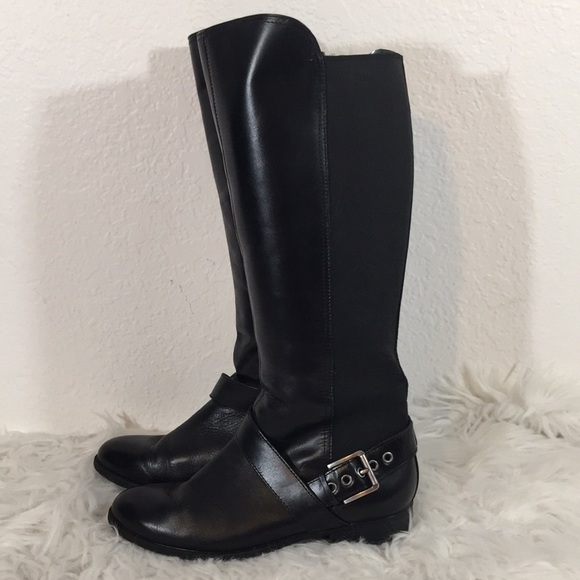 LIZ CLAIBORNE Boots Black Leather Zipper & Buckle - Picture 4 of 9